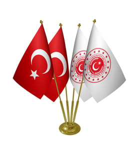 Masa Üstü Milli Savunma Bakanlığı Bayrağı Türk Bayrağı Dörtlü Pirinç Direk Masa Bayrak Seti