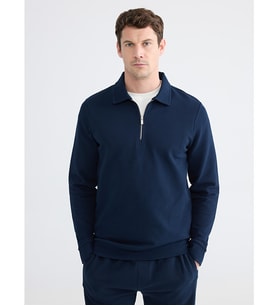 LCWAIKIKI Classic Lacivert Polo Yaka Erkek Sweatshirt