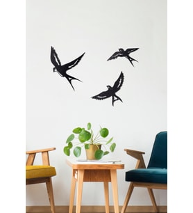 Gowpenart 3'lü Kırlangıç Ev & Ofis Metal Duvar Tablosu Hediye Tablo / 26x35 Cm - 24x25 Cm - 23x14 Cm (Siyah)