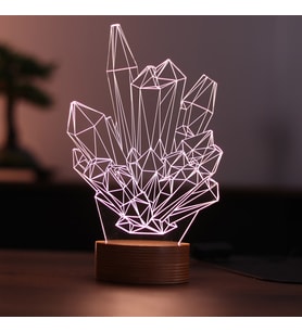 Kristal Figürlü Dekoratif Hediye Led Masa Lambası 7 Işık Rengi Ahşap Taban