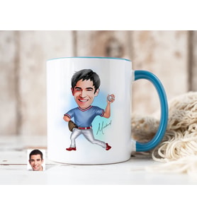 Bk Gift Kişiye Özel Beyzbol Karikatürlü Mavi Kupa Bardak-15, Sevgiliye Hediye, Arkadaşa Hediye