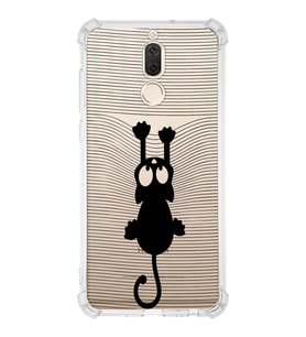 Huawei Mate 10 Lite  Köşe Korumalı Antişok Kapak Çizgi Kedi (Siyah) Tasarımlı Şeffaf Kılıf