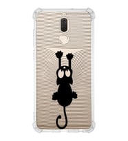 Huawei Mate 10 Lite  Köşe Korumalı Antişok Kapak Çizgi Kedi (Siyah) Tasarımlı Şeffaf Kılıf