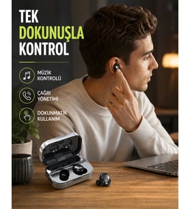 Kablosuz Kulak İçi Bluetooth Kulaklık – Dokunmatik Kontrol ve LED Şarj Ekranı