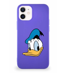 Apple iPhone 12 Mini Soft Premier Kapak Donald Duck-B Tasarımlı Silikon Kılıf - Mor (Şeffaf)