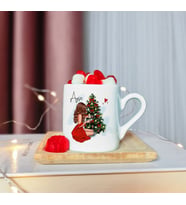 Mutlu Yıllar & Merry Christmas Yılbaşı Tasarımlı Ahşap Tabaklı Kişiye Özel Türk Kahvesi Fincanı