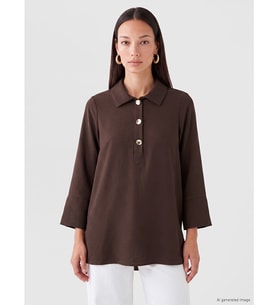LCW EVERYDAY Kahverengi Gömlek Yaka Oversize Kadın Tunik