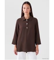 LCW EVERYDAY Kahverengi Gömlek Yaka Oversize Kadın Tunik