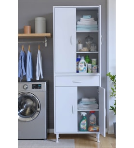 Eliusta Luma Kapaklı & Çekmeceli Banyo Dolabı 60 cm Genişlikte Beyaz Dolap 60x173x32,5 cm Depolama Dolabı