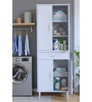 Eliusta Luma Kapaklı & Çekmeceli Banyo Dolabı 60 cm Genişlikte Beyaz Dolap 60x173x32,5 cm Depolama Dolabı