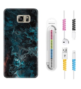 Samsung S7 Edge S20 Fe Plus Ultra S21 S22 Kılıf Kablo Koruma Spiral Silikon Colorful Abstract 1384