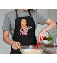 BK Gift Kişiye Özel Kadın Chef Karikatürlü Profesyonel Siyah Mutfak Önlüğü, Aşçı Önlüğü, Şef Önlüğü, Arkadaşa Hediye-10