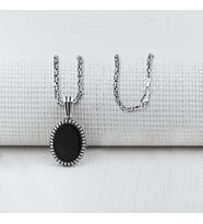 Oniks Taşlı Oval Kesim 925 Ayar Erkek Gümüş Kolye