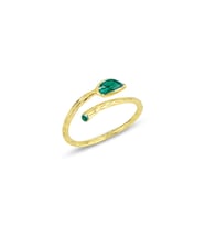 Gümüş altın yaldızlı mineli yaprak modeli üstten ayarlamalı yüzük SGTL12820GOLD (Altın Rengi)