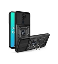 Oppo A5 2020 Uyumlu Kılıf Magnetik Standlı Kamera Korumalı Zore Sürgülü Vega Kapak (Siyah)
