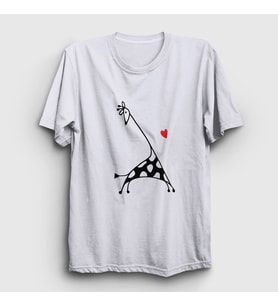 Presmono Unisex Beyaz Heart Giraffe Zürafa T-Shirt 288293tt
