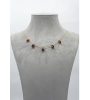 925 Ayar Gümüş (Altın Kaplama) Doğal 12 Ct Granat 5 Taşlı Kolye - Collezione Di Granati Boemi (Kırmızı-Altın)