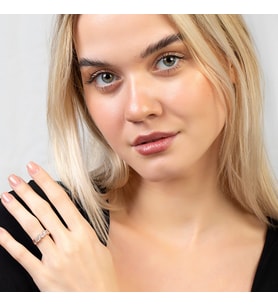 Beyaz Zirkon Taşlı Asimetrik Tasarım Rose Renk Free Size 925 Ayar Gümüş Kadın Yüzük