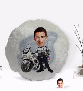 BK Gift Kişiye Özel Erkek Yunus Polis Karikatürlü Yuvarlak Dekoratif Kırlent Yastık-1