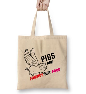 Pigs Are Friends Not Food Animal Rights PIGS ARE FRIENDS NOT FOOD Animal Rights Vegan Gift Sticker Bez Çanta Uzun Saplı
