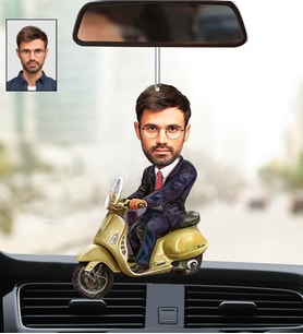 Kişiye Özel Fotoğraflı Motorcu 2 Tasarımlı Karikatür Araba Dikiz Ayna Süsü
