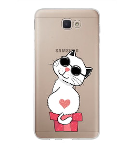 Samsung Galaxy J7 Prime Kapak Cool Cat Tasarımlı Şeffaf Silikon Kılıf