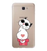 Samsung Galaxy J7 Prime Kapak Cool Cat Tasarımlı Şeffaf Silikon Kılıf