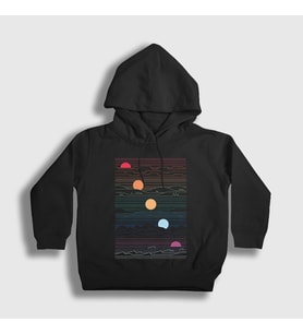 Presmono Unisex Çocuk Siyah Sun Phases Güneşin Fazları Kapüşonlu Sweatshirt 551721tt