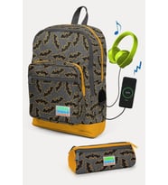 Coral High Kids Koyu Gri Hardal Yarasa Desenli USB'li 2'li Okul Çanta Seti - Erkek Çocuk
