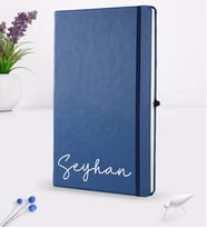 BK Gift Kişiye Özel El Yazısı Tasarımlı Lacivert Termo Deri Defter 16x24cm Model 1