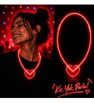 Neon Işıklı Fosforlu Kalp Parti Kolyesi Kırmızı Renk