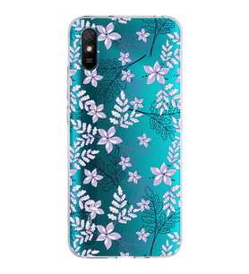 Xiaomi Redmi 9A Uyumlu Kapak Floral Lila Tasarımlı Şeffaf Silikon Kılıf