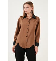 Lela Asimetrik Kesim Oversize Fit Dokuma Gömlek Bayan GÖMLEK 611GO0178 (Camel)