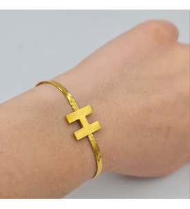 Altın Renk Çelik H Harf Detaylı Ayarlanabilir Bileklik – 17+6 cm