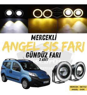Citroen Nemo 2008-2022 Uyumlu Üniversal Mercekli Angel Sis Farı Metal 76 mm Sarı Halkalı Gündüz Farı