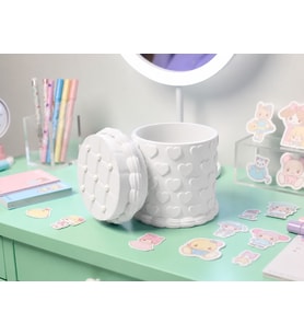 Northcity 3D Baskı Kabartma Kalp Desenli Kapaklı Kalemlik - Masaüstü Organizer - Beyaz