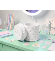 Northcity 3D Baskı Kabartma Kalp Desenli Kapaklı Kalemlik - Masaüstü Organizer - Beyaz