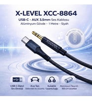 X-LEVEL XCC-8864 USB-C to Aux 3.5mm Ses Kablosu Aliminyum 1 Metre Siyah