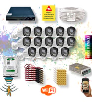 QROMAX 14 Kameralı Set - Gece Renkli Gösteren Hareket Algılayan 5MP SONY Lensli 4 Ultra Warm Ledli FULLHD Güvenlik Kamerası Seti 2304W-9016