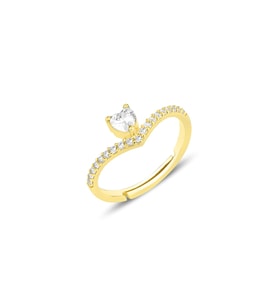 Gümüş altın yaldızlı zirkon taşlı kalp modeli ayarlamalı yüzük SGTL12151GOLD (Rose)