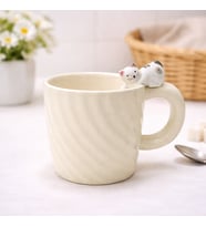 Kedi Figürlü Kulplu Seramik Kupa Bardak Dekoratif Kahve Fincanı Sevimli Hediyelik (Parlak Beyaz)