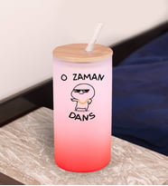 BK Gift O Zaman Dans Tasarımlı Kırmızı Renk Pipetli Buzlu Cam Bardak 600ml, Arkadaşa Hediye, Doğum Günü Hediyesi