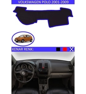 Volkswagen Polo 2001-2009 Için Uygun Torpido Koruma Halısı Siyah Kenar Renk Mavi
