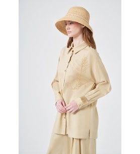 FTZ Women Kadın Rahat Kalıp Zincir İşleme Tencel Keten Takım Beige 31374