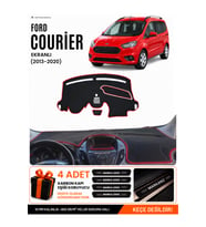FORD COURİER (2013-2020) EKRANLI Uyumlu Torpido Örtüsü Torpido Kılıfı - Siyah Kırmızı