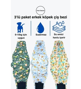 Desenli Erkek Köpek Çiş Bezleri -Erkek Köpek Külot 3'lü Avantajlı Paket Su Geçirmez ve Yıkanabilir (Çok Renkli)