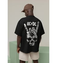 Unisex Ac Dc Rock Grubu Baskılı Tişört, Oversize Metal Müzik Grubu Tişört