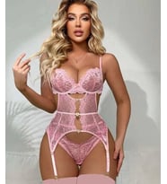 Giyim Kalp Aksesuarlı Dantelli Fantezi Pembe Jartiyer Takım