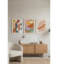 Modern Soyut Sanat Koleksiyonu 3’lü Ahşap Çerçeveli Tablo Seti