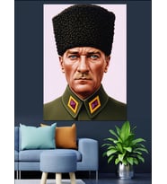 Atatürk Kalpaklı Askeri Portre Dekoratif Kanvas - Mdf Ahşap Tablo